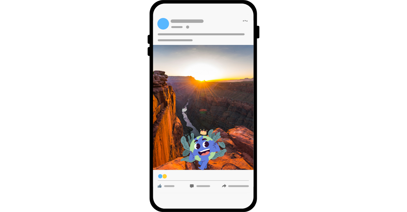 A screenshot of an Facebook-style page, showing a photo of the Grand Canyon, USA, with Globie in the corner.