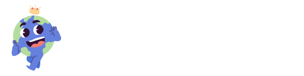 Map Masters Map Masters Logo, featuring Globie, our Globe-shaped, blue and green Earth-shaped mascot, with a big smiling face.